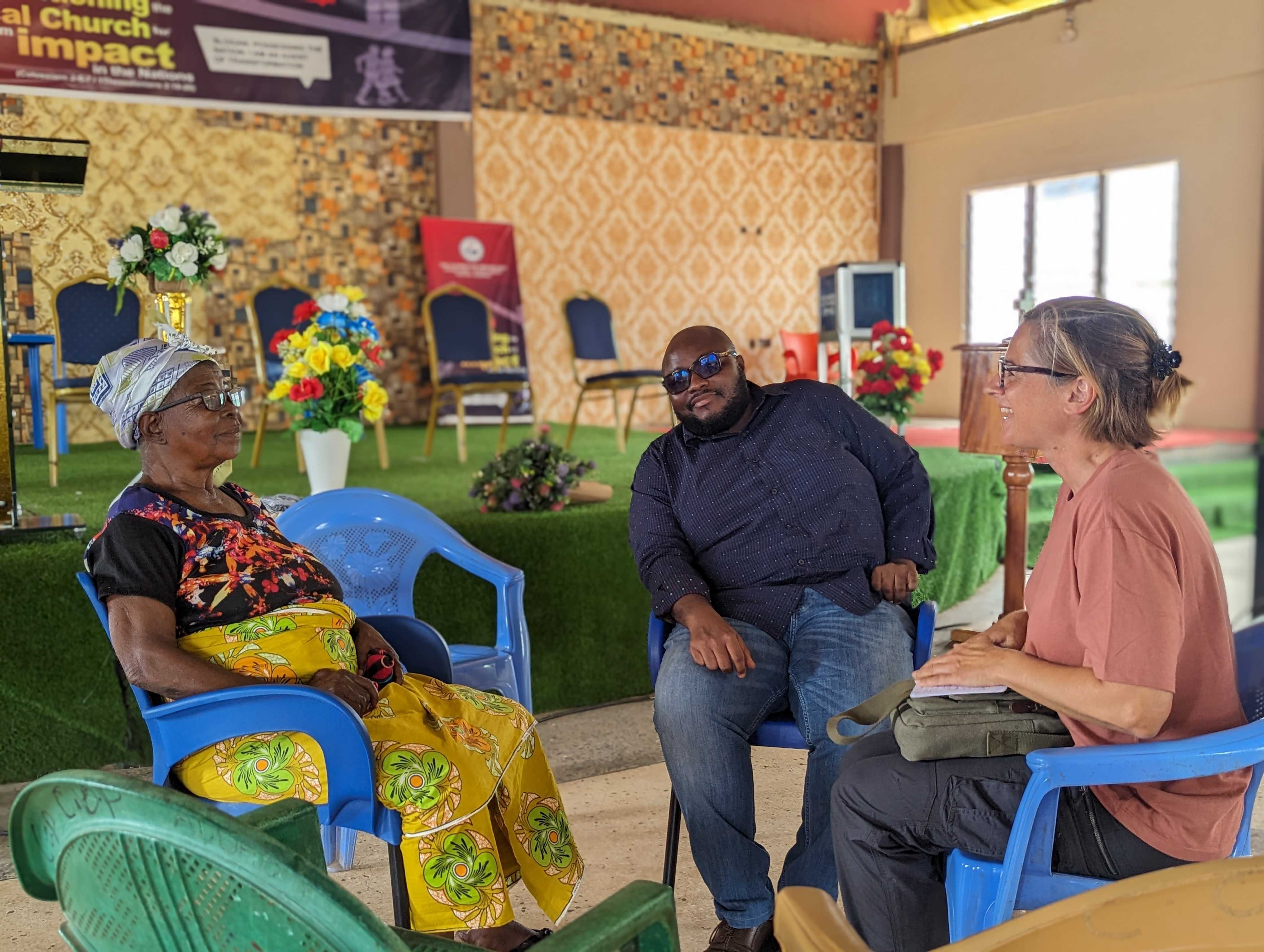 Community interview in a church in Ghana